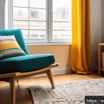 Home 22 포르투갈어 원서 읽기 방법 - A cozy reading nook in a modern apartment, featuring a comfortable armchair with a colorful throw bl...