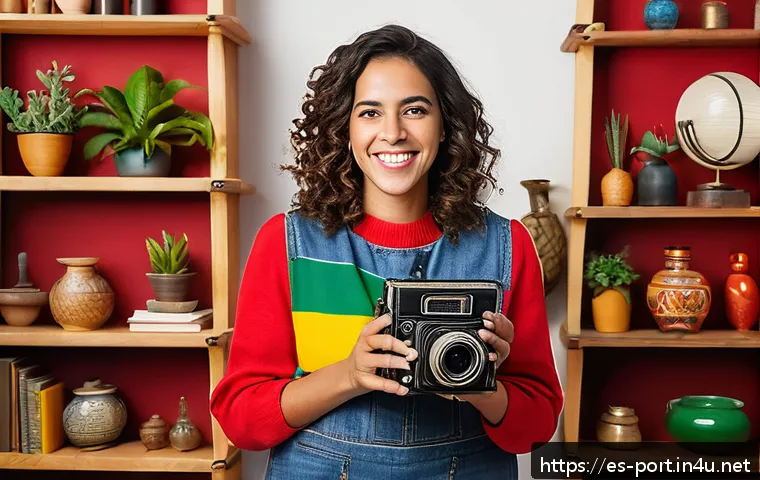 포르투갈어 유튜브 채널 추천 - A vibrant YouTube content creator studio scene featuring a cheerful native Portuguese-speaking woman...